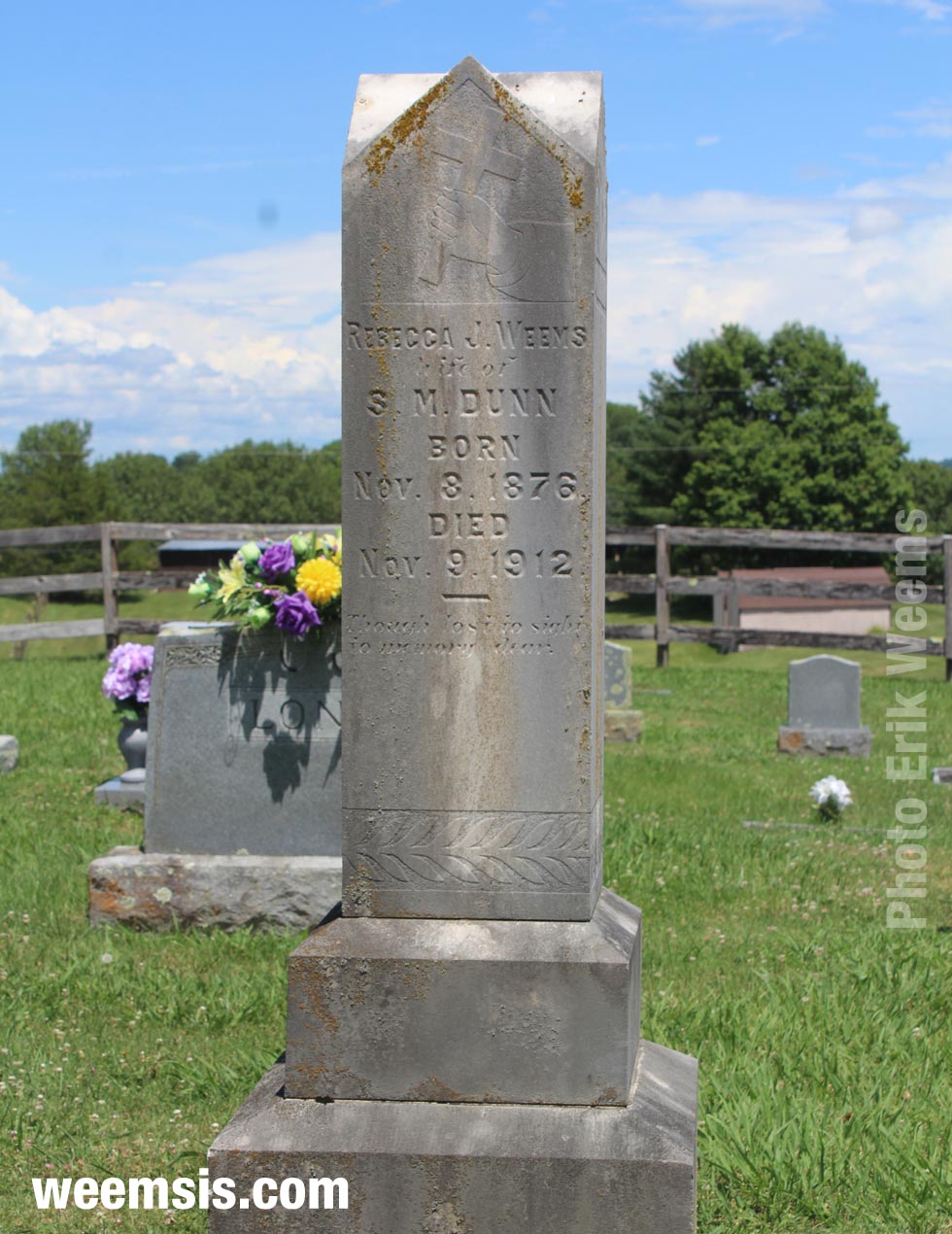 Rebecca J Weems gravestone marker